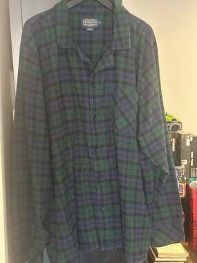 Pendleton Men's XL Green and Navy Plaid Long Sleeve Cotton Flannel Pajama Shirt